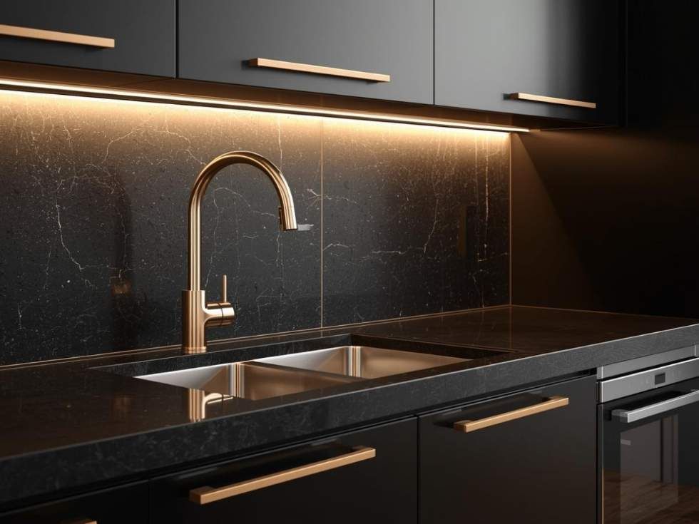 Contemporary black kitchen design with metallic handle - Beautiful Homes